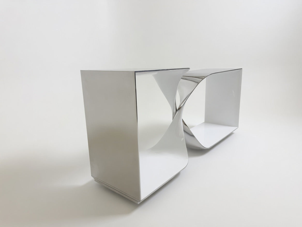 Polished Aluminium & Fiberglass Freestanding Console,